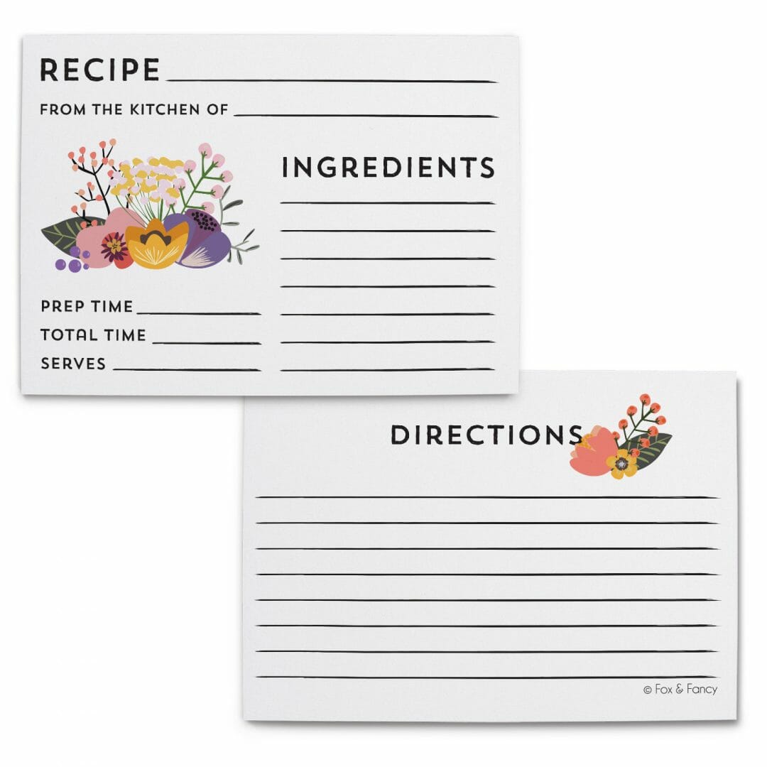 Floral Recipe Cards Set of 10 Fox & Fancy