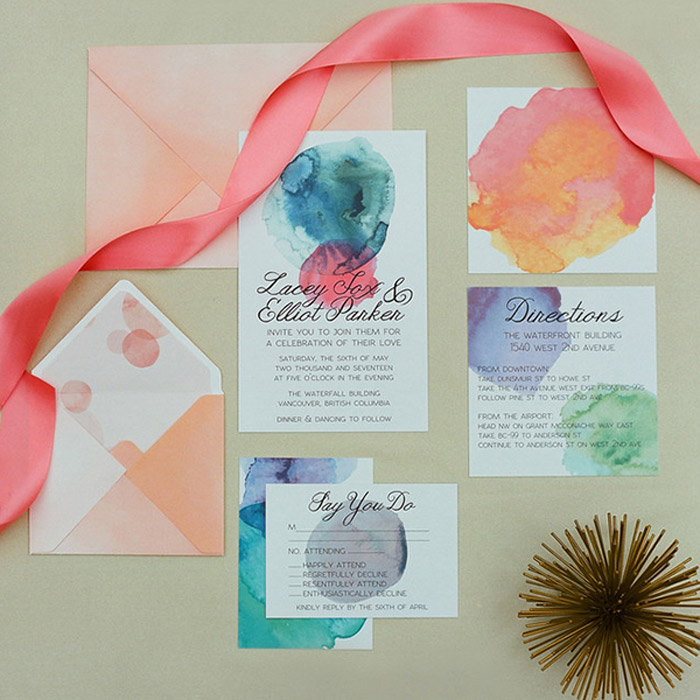Watercolour wedding invitation suite