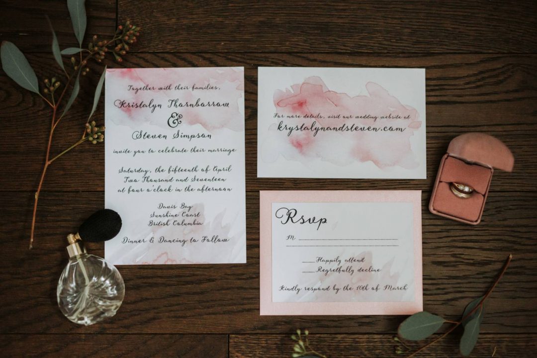 Watercolour wedding invitation suite